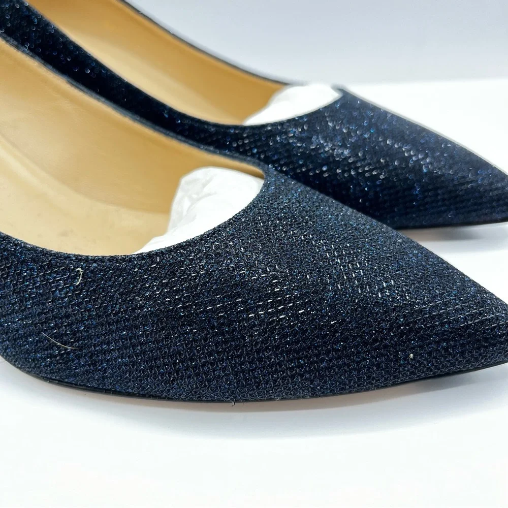 LK Bennett Women’s Sz 10.5 Audrey Kitten Heels Sparkle Navy Blue Wedding Fancy